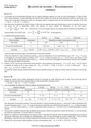 DS 2 - Première S - Quantité de matière - Transformation chimique : La correction