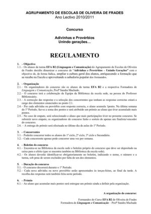 Adivinhas e proverbios - Regulamento