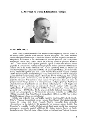 E. Auerbach ve Dünya Edebiyatının Filolojisi