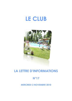 la lettre du Club - n°17 - 3 novembre 2010