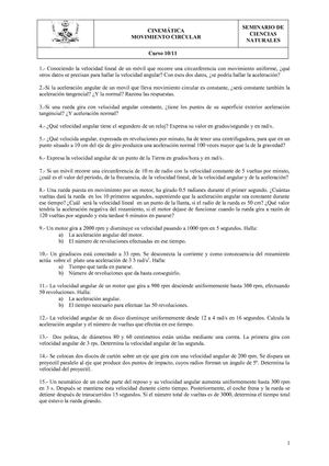 2  Problemas de Cinemática (Movimiento circular)