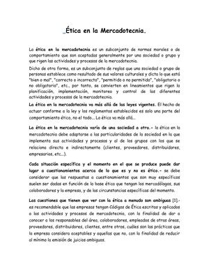 Etica profesional de la Mercadotecnia