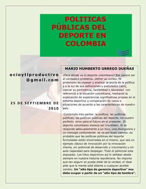 POLITICAS PÚBLICAS DEL DEPORTE EN COLOMBIA