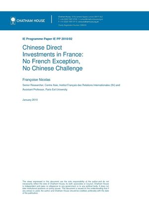 Chinese direct investments in France: no French exception, no Chinese challenge