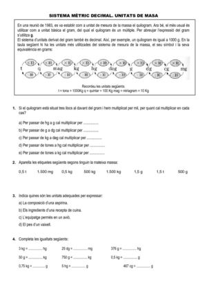 Sistema mètric decimal. Unitats de massa.