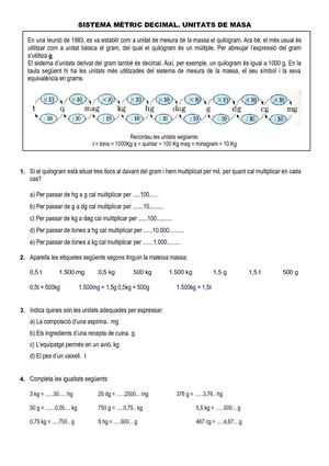 Sistema mètric decimal. Unitats de massa. Solucions.