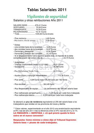 Tablas Salariales 2011 Vigilante de Seguridad