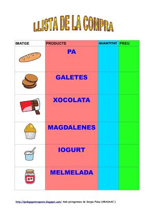 llista de la compra amb pictogrames