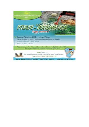 PASSOVER HOTELS 2012 PASSOVER VACATIONS 2012 PESACH HOLIDAYS 2012 PASSOVER TOURS KOSHER HOTELS