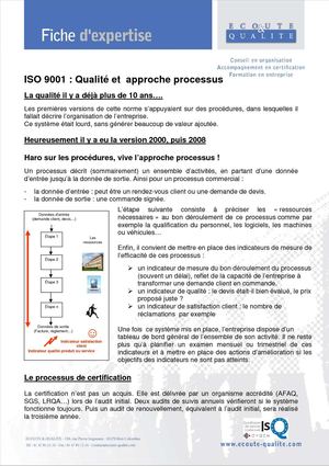 Norme Iso 9001 - une approche processus de la qualité - Ecoute et Qualité