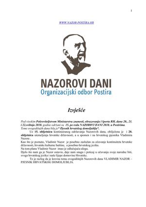 IZVJEŠĆE NAZOROVIH DANA 2010.