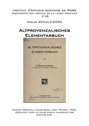 Oskar SCHULZ-GORA - Altprovenzalisches Elementarbuch