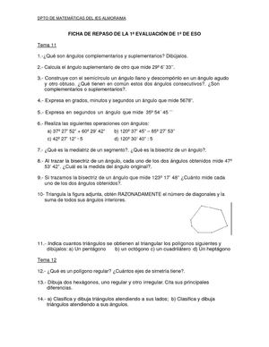 Repaso de la 1ª evaluación de 1º de eso
