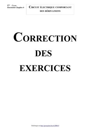 Circuit électrique comportant des dérivations (Correction des exercices - Version 2010)