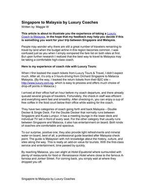 Singapore to Malaysia by Luxury Coaches