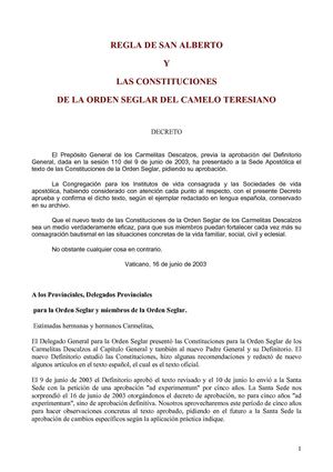 REGLA DE LA ORDEN SEGLAR DE LOS CARMELITAS DESCALZOS