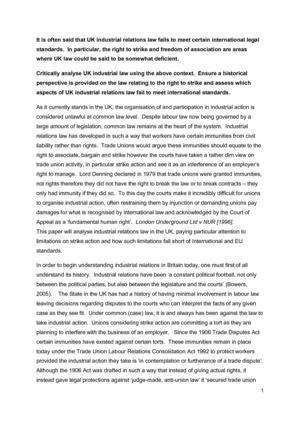 Why UK Industrial Relations law falls short of international standards