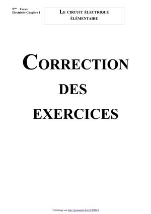 Le circuit électrique élémentaire (Correction des exercices - Version 2010)