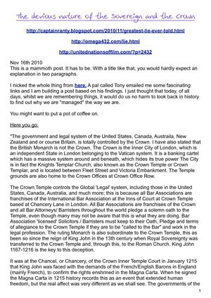 The Devious Nature of the Sovereign, the Crown and the Banks Total manipulation.