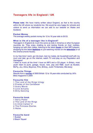 Teenagers life in England