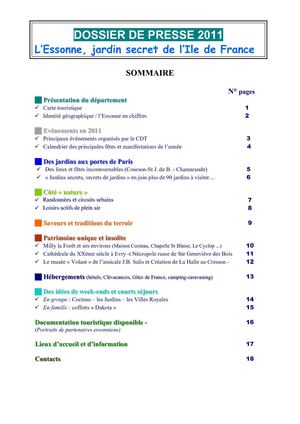 Tourisme Essonne -Dossier de presse 2011