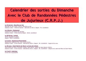 Calendrier des sorties pédestres avec le club de rando de Jujurieux