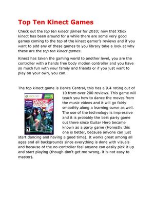 Top 10 Kinect Games