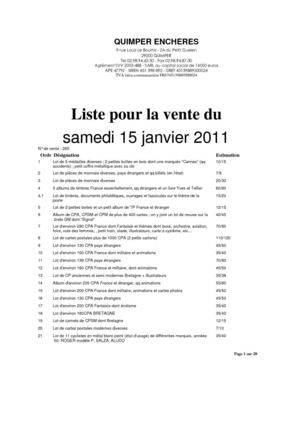 VENTE AUX ENCHERES SAMEDI 15 JANVIER 2011
