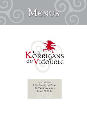 Carte du restaurant les Koorigans du Vidourle (Sommières)