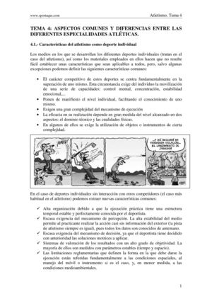 ASPECTOS  COMUNES  Y  DIFERENCIAS  ENTRE  LAS  DIFERENTES ESPECIALIDADES ATLÉTICAS. 