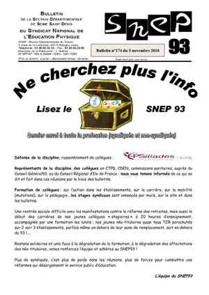 Bulletin SNEP 93 n°174 Novembre 2010