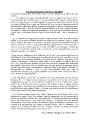 Les souvenirs d'enfance