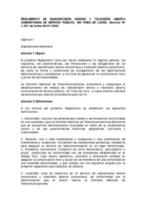 Reglamento de Radiodifusión Sonora y Televisión Abierta Comunitaria de Servicio Público 