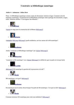 Construire sa bibliothèque numérique (tweets) - Atelier 4 - Bibcamp11