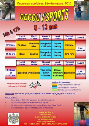 Programme Découv'Sports Guérande Février 2011