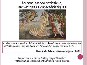 HISTOIRE DES ARTS 5M La Renaissance artistique,  innovations et caractéristiques