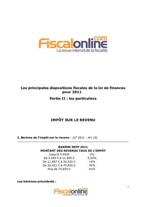 Les principales dispositions fiscales de la loi de finances pour 2011 - Partie II : les particuliers