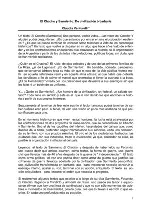 Claudia Venturelli. "El Chacho y Sarmiento o de Civilización y Barbarie"