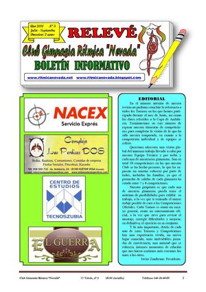 RELEVÉ, BOLETÍN INFORMATIVO DEL CLUB GIMNASIA RÍTMICA NEVADA, Nº 3, JULIO-SEPTIEMBRE 2010