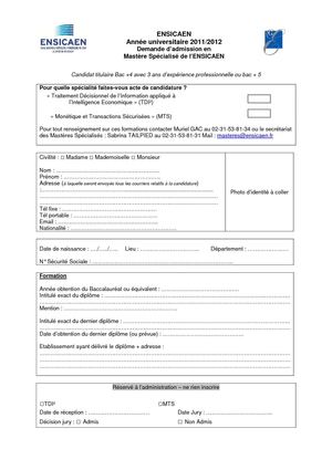 Dossier Candidature Mastère Spécialisé ENSICAEN 1112