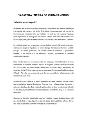 YAPATERA, TIERRA DE CUMANANEROS