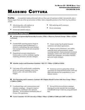 Massimo Cottura US Resume