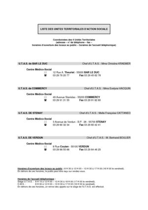 Coordonnees des Unites Territoriales d Action Sociale