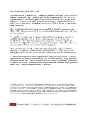Rewarding Careers in Renewable Energy