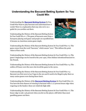 Understanding the Baccarat Betting System So You Could Win