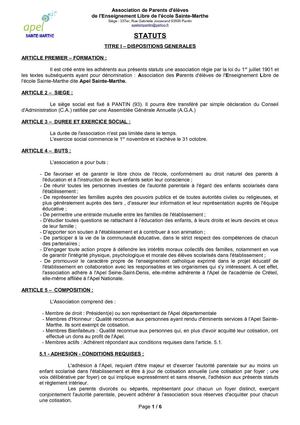 Statuts de l'Association de Parents d'élèves de l'école Sainte-Marthe