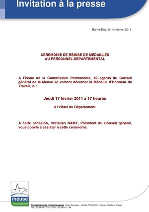Remise de medailles au personnel departemental le 17 fevrier 2011