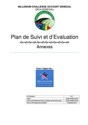 Plan Suivi Evaluation MCA-Sénégal, Document Annexe