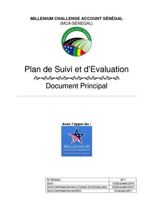 Plan Suivi - Evaluation du MCA-Sénégal Document Principal