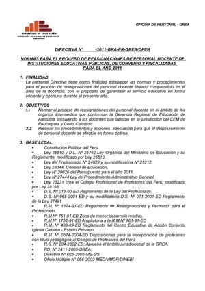 DIRECTIVA DE REASIGNACIONES DOCENTE 2011